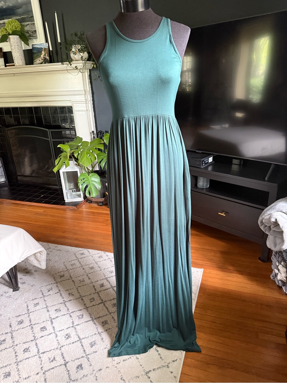Sleeveless Forest Green Maxi Dress with Tank Bodice